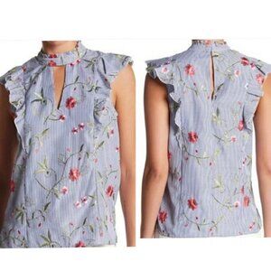 BCBGeneration Striped Floral Mock Neck Top Size S